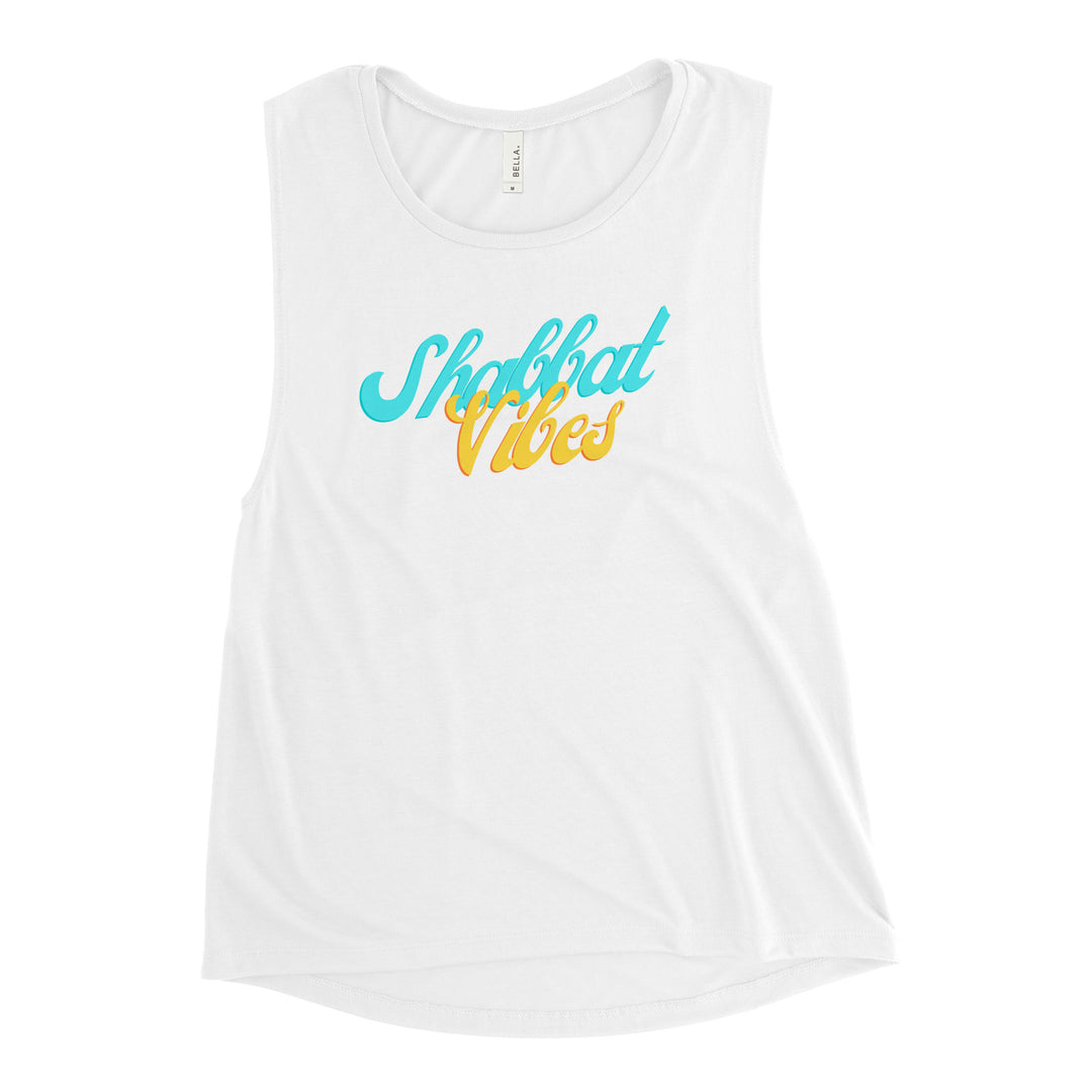 Shabbat Vibes Jewish pride women's muscle tank - front view