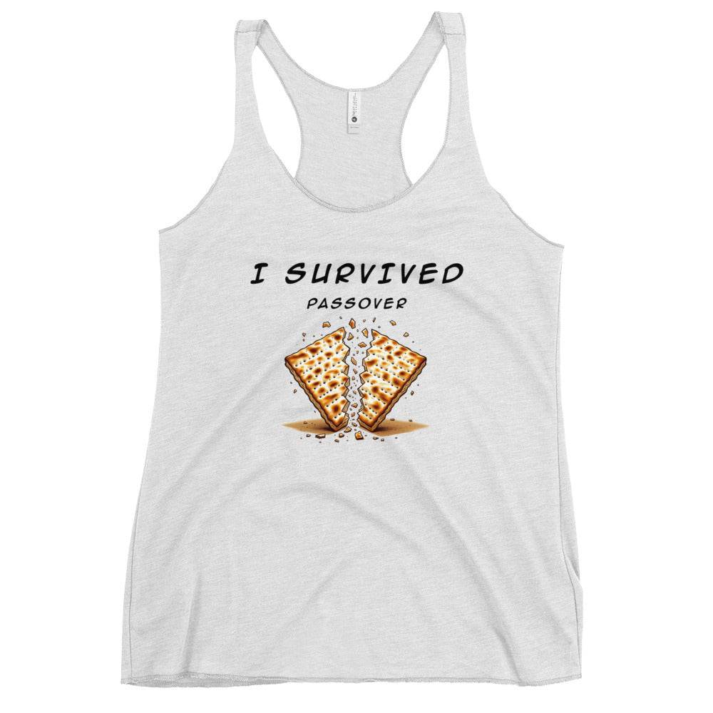 Passover Jewish pride women's racerback tank in Heather White - front view