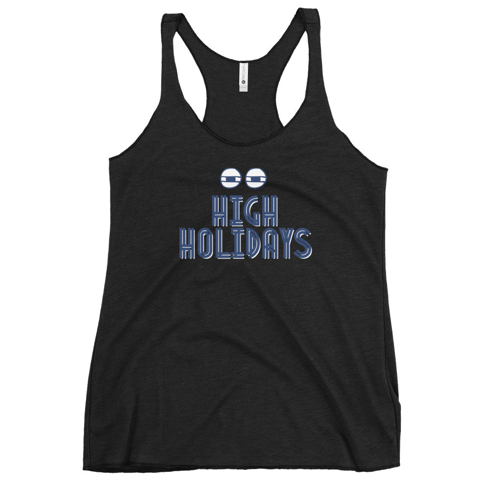High Holidays Jewish pride women's racerback tank in Vintage Black - back view