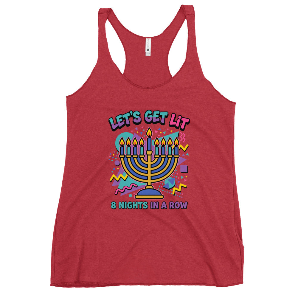 Lets Get Lit 90s Jewish pride women's racerback tank in Vintage Red - back view
