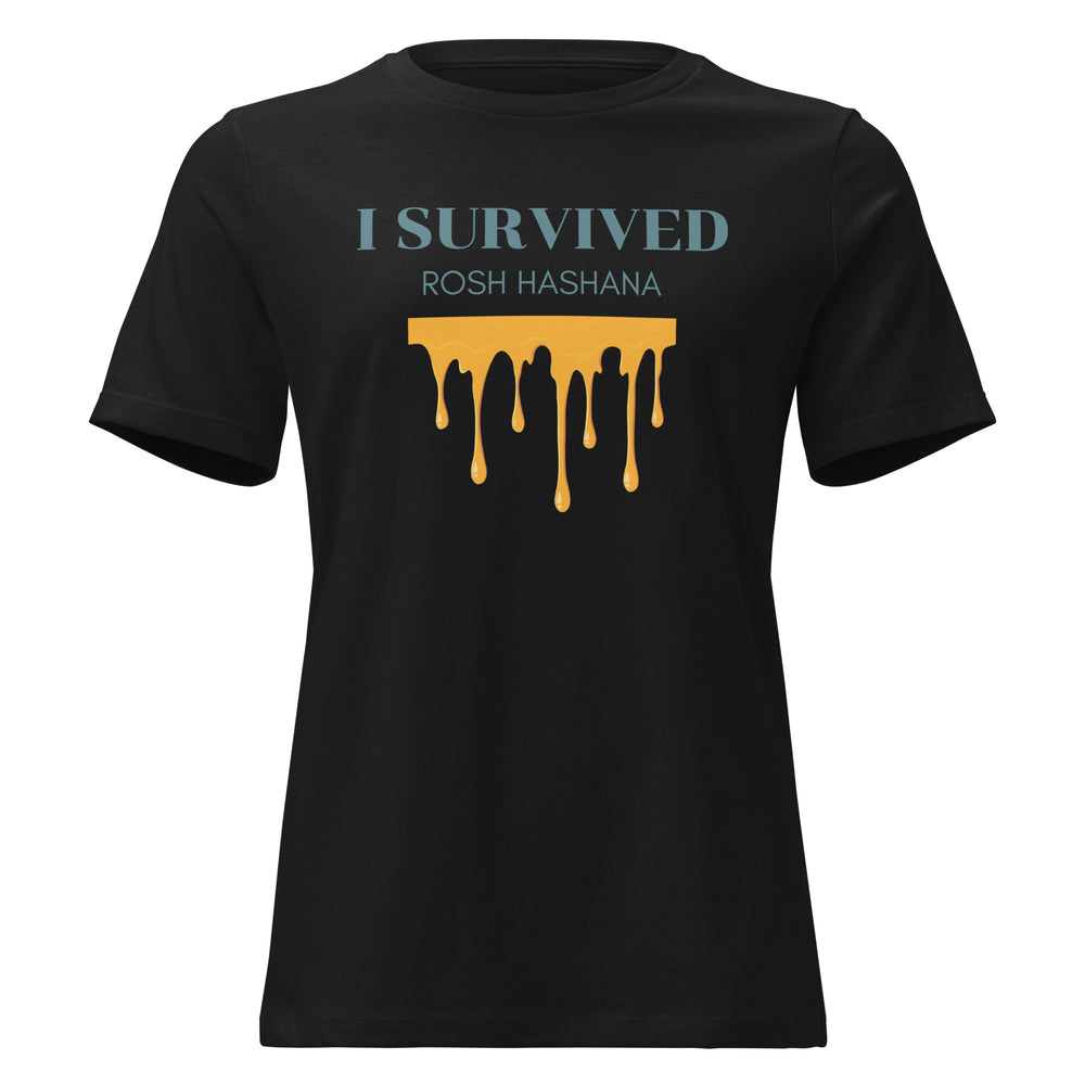 I Survived Rosh HaShana Jewish pride women's relaxed t-shirt in Black - back view