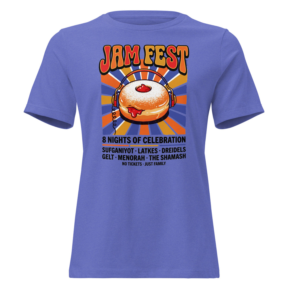 Jam Fest 8 Nights Jewish pride women's relaxed t-shirt in Heather True Royal - back view