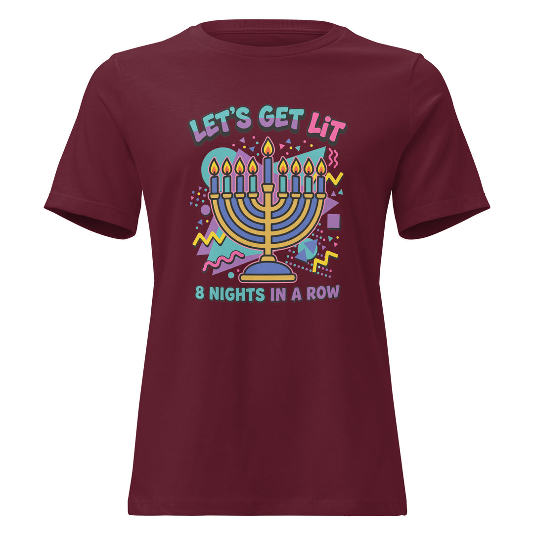 Lets Get Lit 90s Jewish pride women's relaxed t-shirt in Maroon - front view
