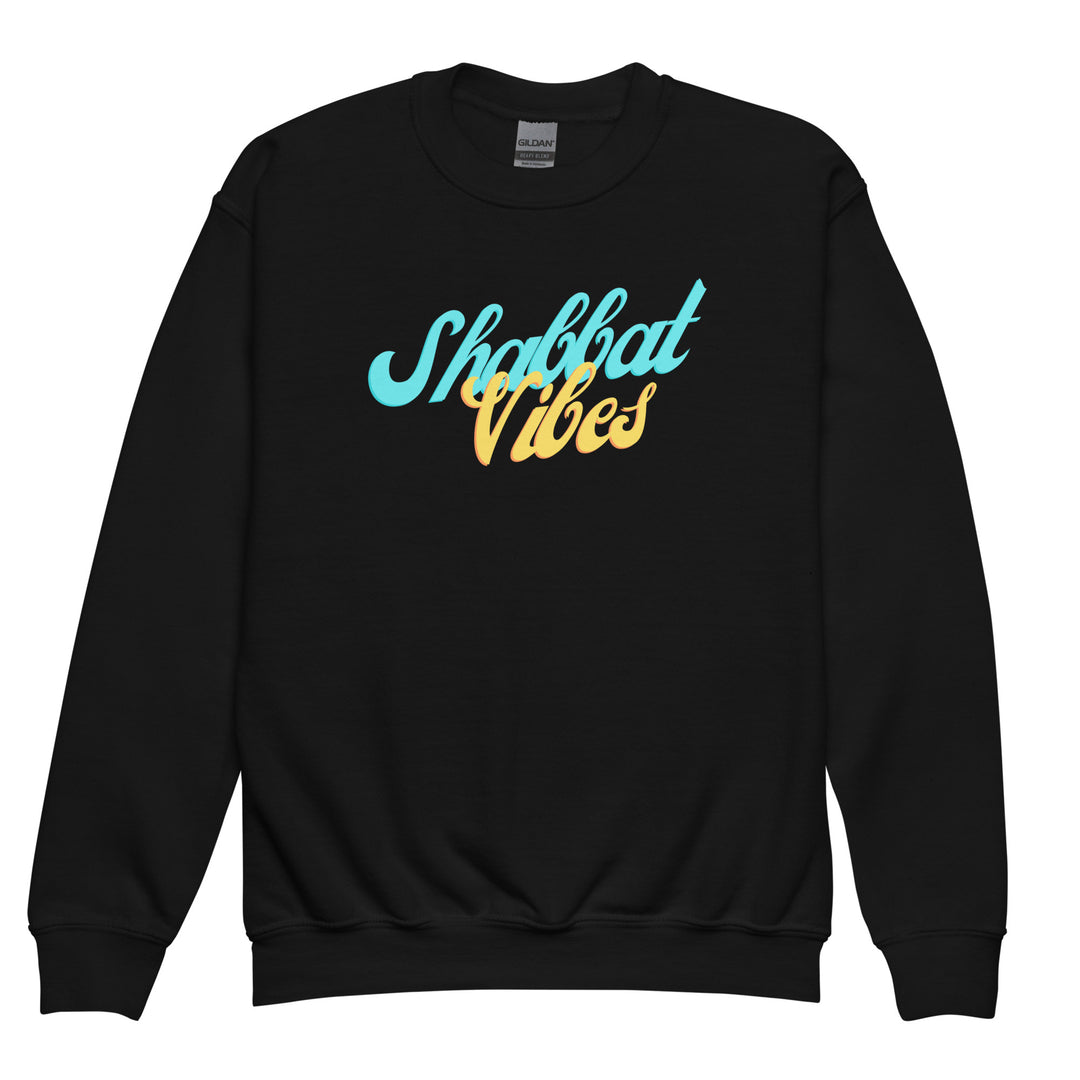 Shabbat Vibes Jewish pride kids sweatshirt in Black - front view