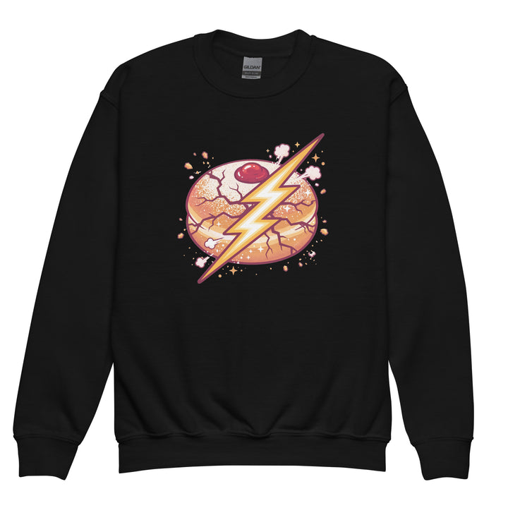 Sufganiyah Lightning Jewish pride kids sweatshirt in Black - front view