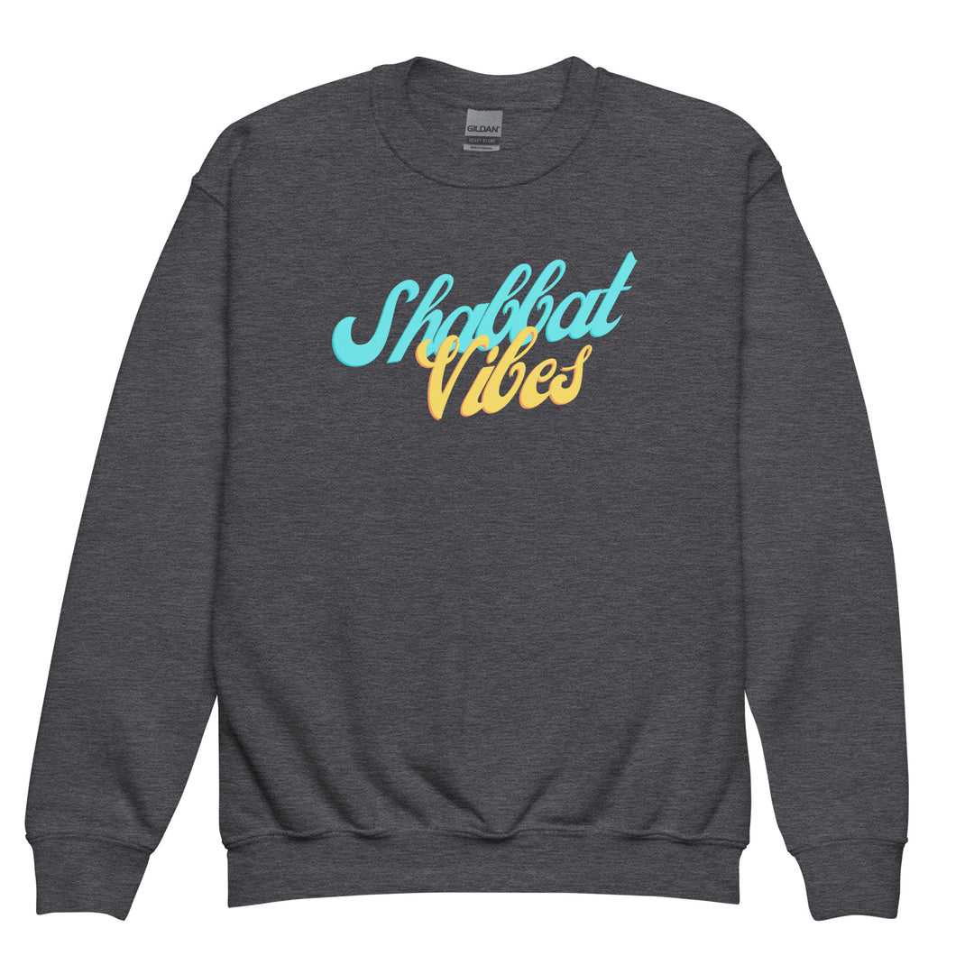 Shabbat Vibes Jewish pride kids sweatshirt in Dark Heather - flat lay