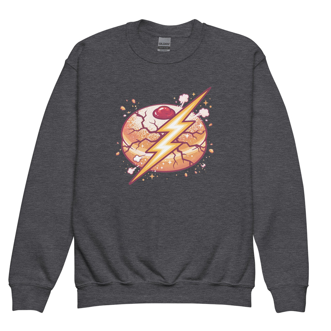 Sufganiyah Lightning Jewish pride kids sweatshirt in Dark Heather - flat lay