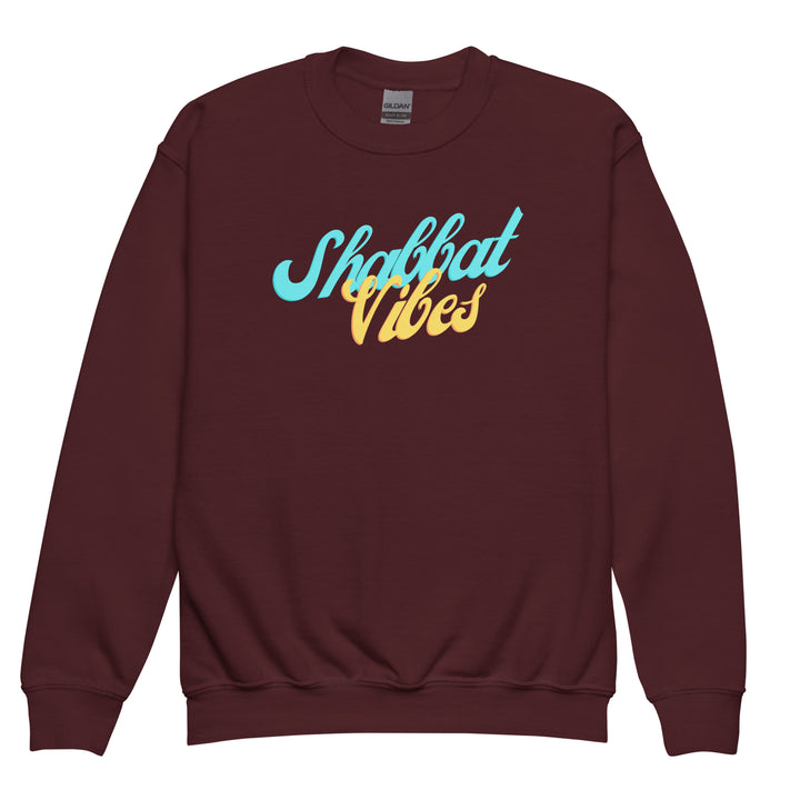 Shabbat Vibes Jewish pride kids sweatshirt in Maroon - detail view