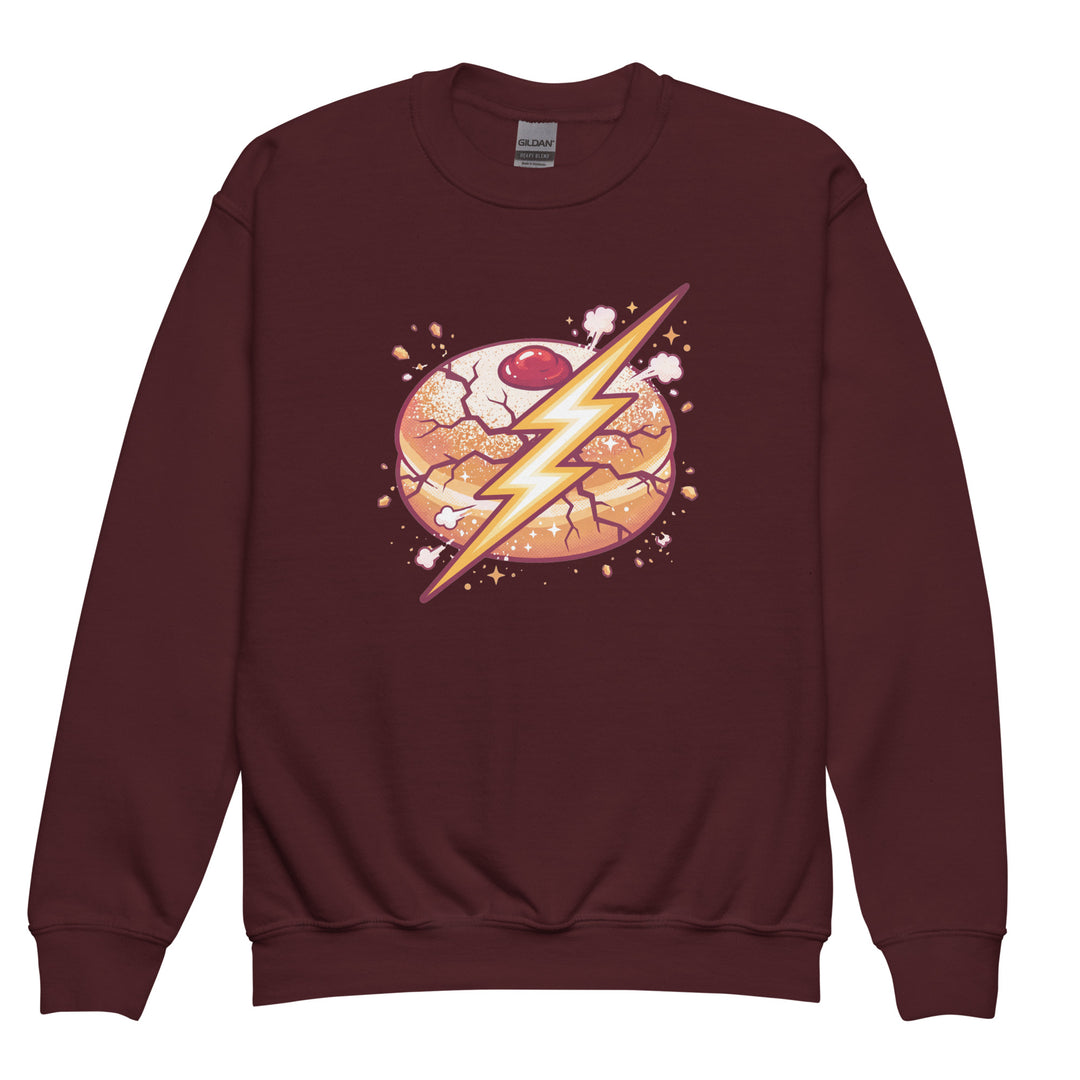 Sufganiyah Lightning Jewish pride kids sweatshirt in Maroon - detail view
