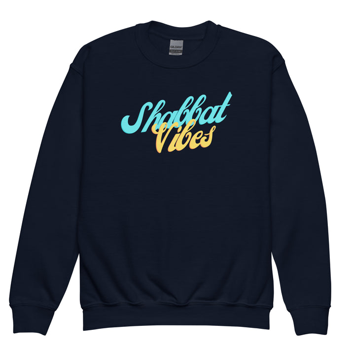 Shabbat Vibes Jewish pride kids sweatshirt in Navy - back view