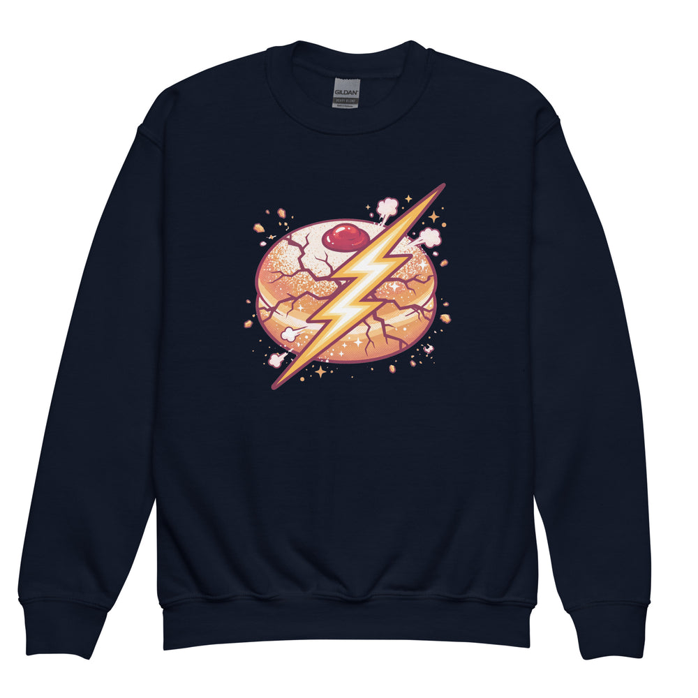 Sufganiyah Lightning Jewish pride kids sweatshirt in Navy - back view