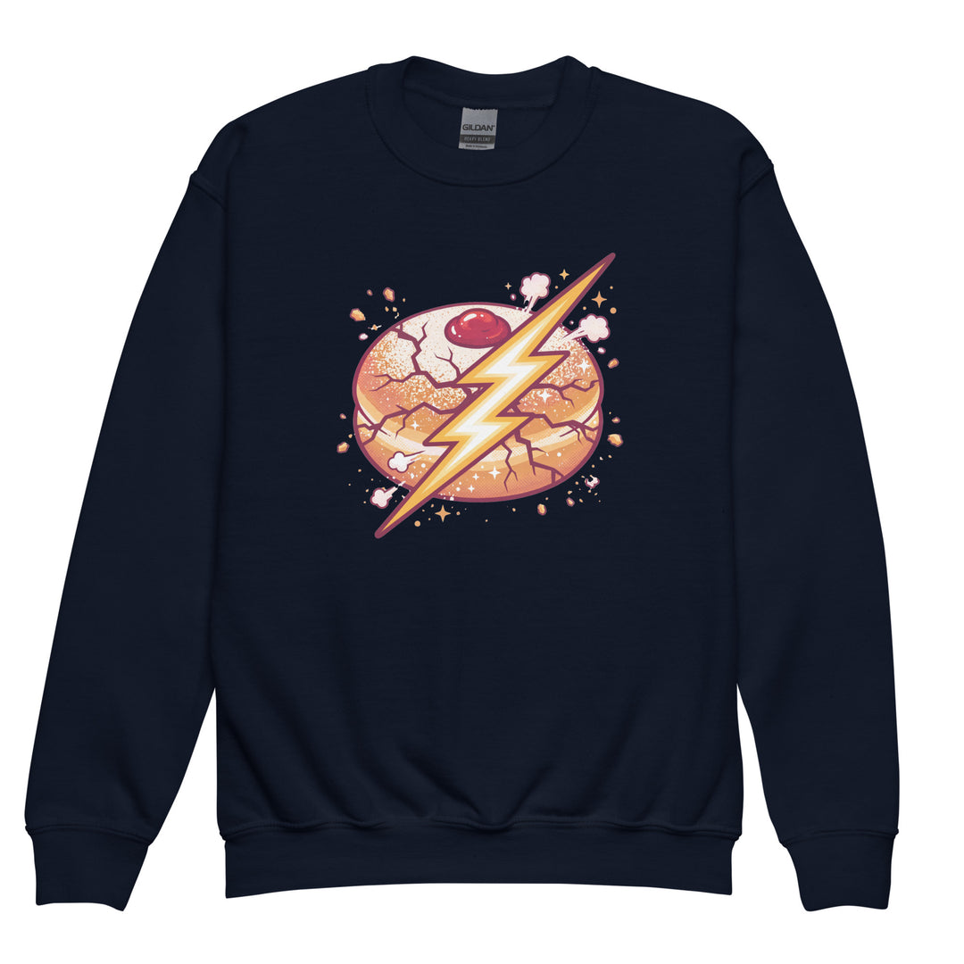 Sufganiyah Lightning Jewish pride kids sweatshirt in Navy - back view