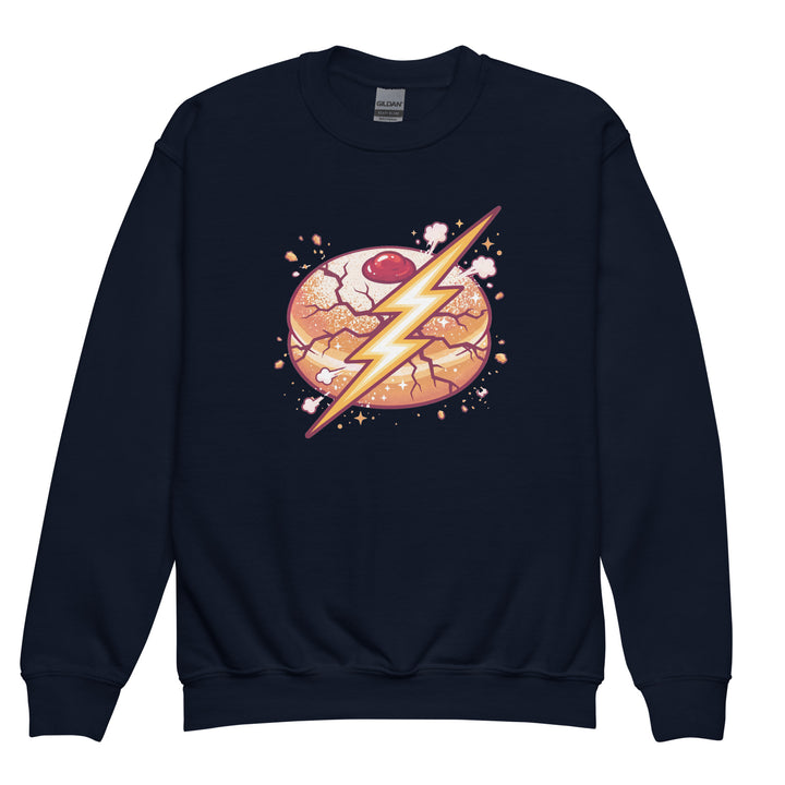 Sufganiyah Lightning Jewish pride kids sweatshirt in Navy - back view