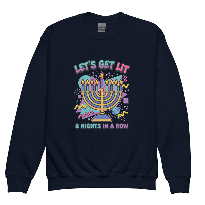 Lets Get Lit 90s Jewish pride kids sweatshirt in Navy - back view