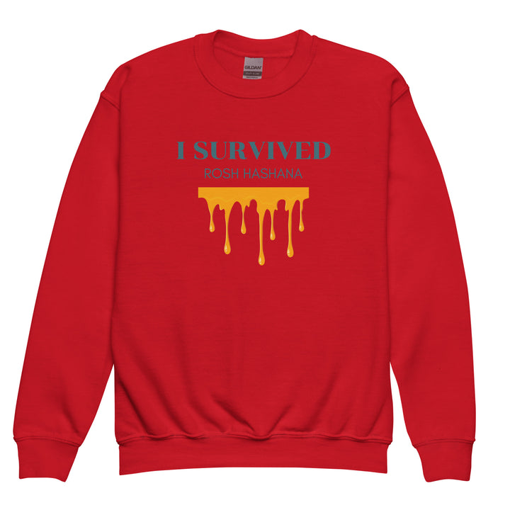 I Survived Rosh HaShana Jewish pride kids sweatshirt in Red - close-up