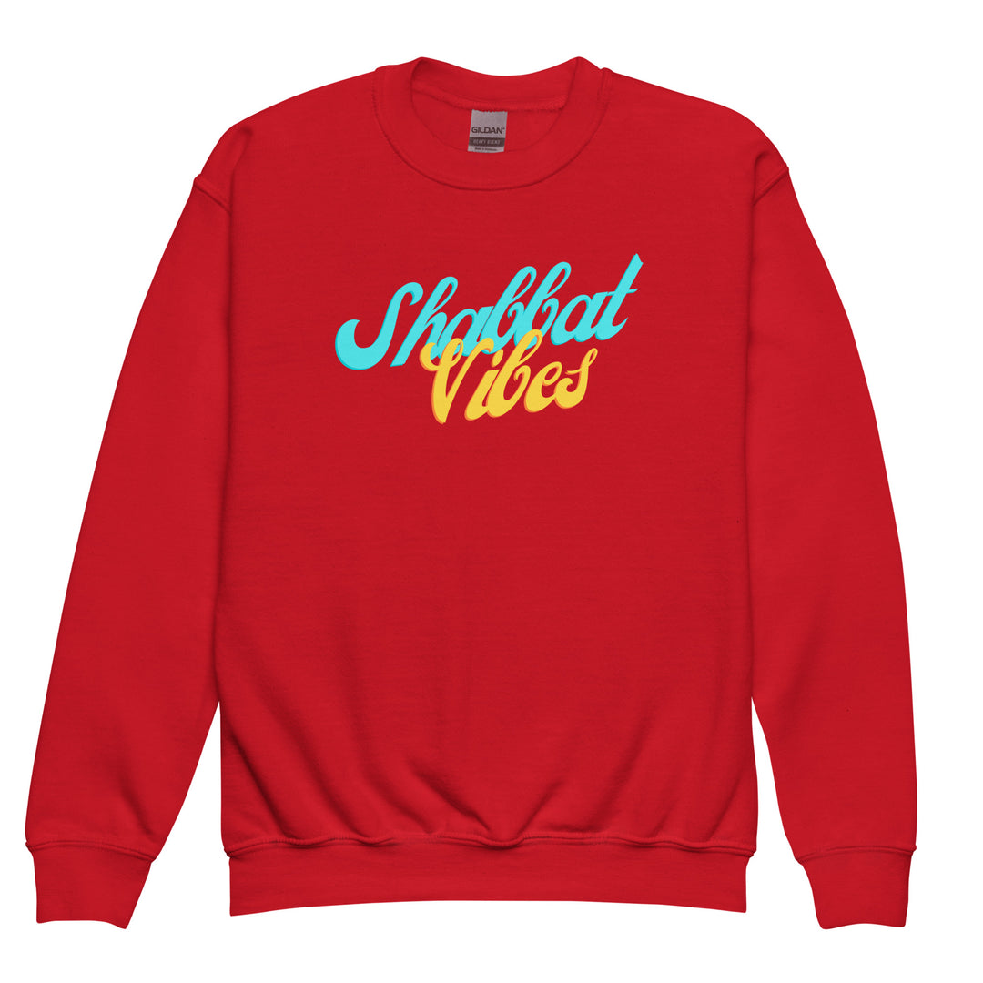 Shabbat Vibes Jewish pride kids sweatshirt in Red - close-up