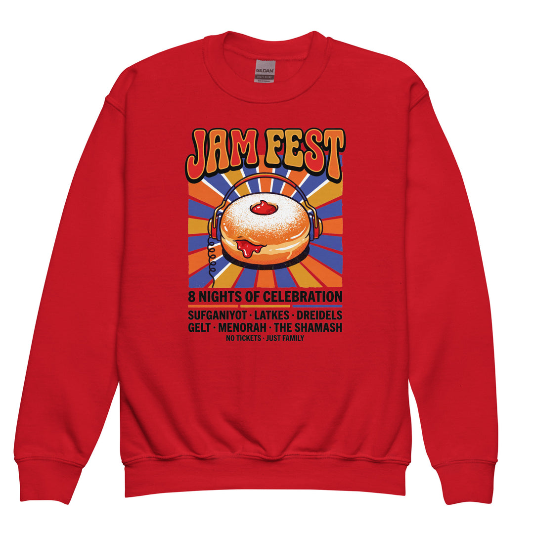 Jam Fest 8 Nights Jewish pride kids sweatshirt in Red - front view