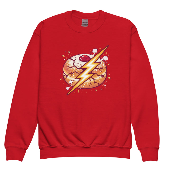 Sufganiyah Lightning Jewish pride kids sweatshirt in Red - close-up