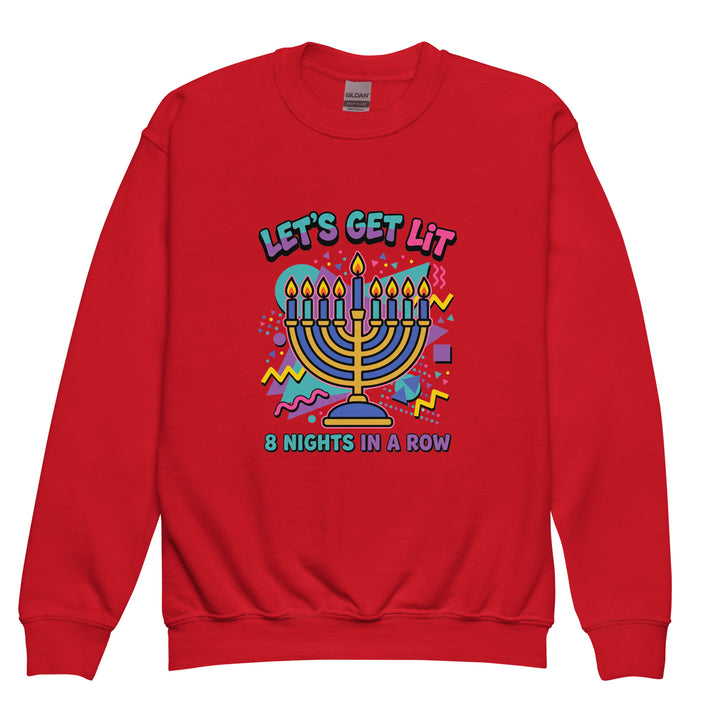 Lets Get Lit 90s Jewish pride kids sweatshirt in Red - detail view