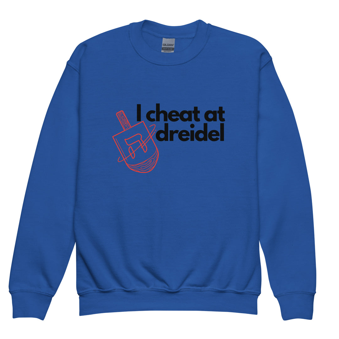 I Cheat At Dreidel Jewish pride kids sweatshirt in Royal - front view