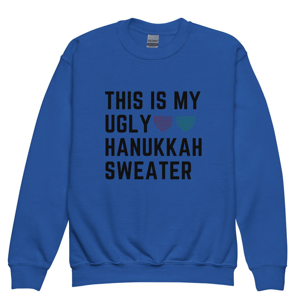 My Ugly Hanukkah Sweater funny Jewish kids sweatshirt in Royal - front view