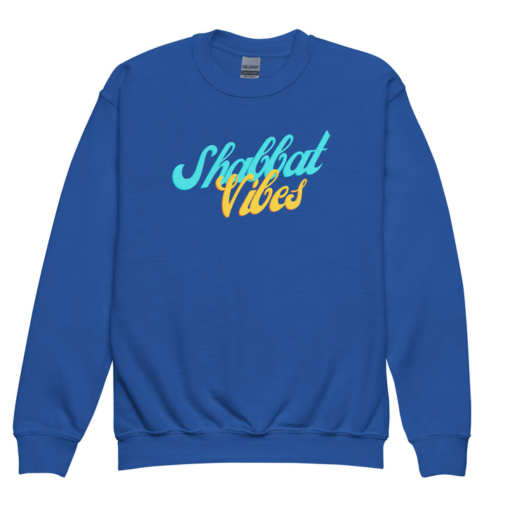 Shabbat Vibes Jewish pride kids sweatshirt in Royal - lifestyle shot