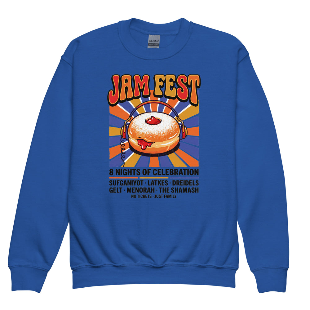 Jam Fest 8 Nights Jewish pride kids sweatshirt in Royal - back view