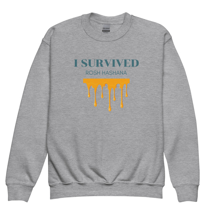 I Survived Rosh HaShana Jewish pride kids sweatshirt in Sport Grey - front view