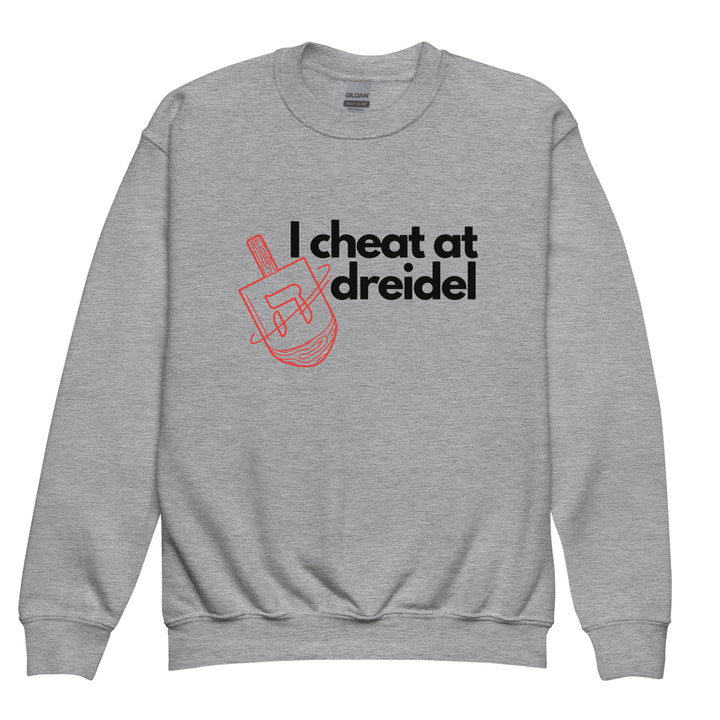 I Cheat At Dreidel Jewish pride kids sweatshirt in Sport Grey - back view