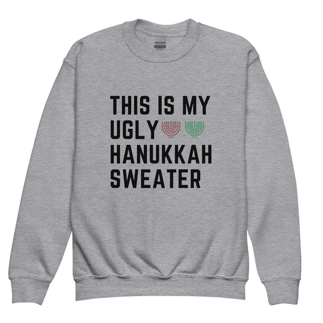 My Ugly Hanukkah Sweater funny Jewish kids sweatshirt in Sport Grey - front view