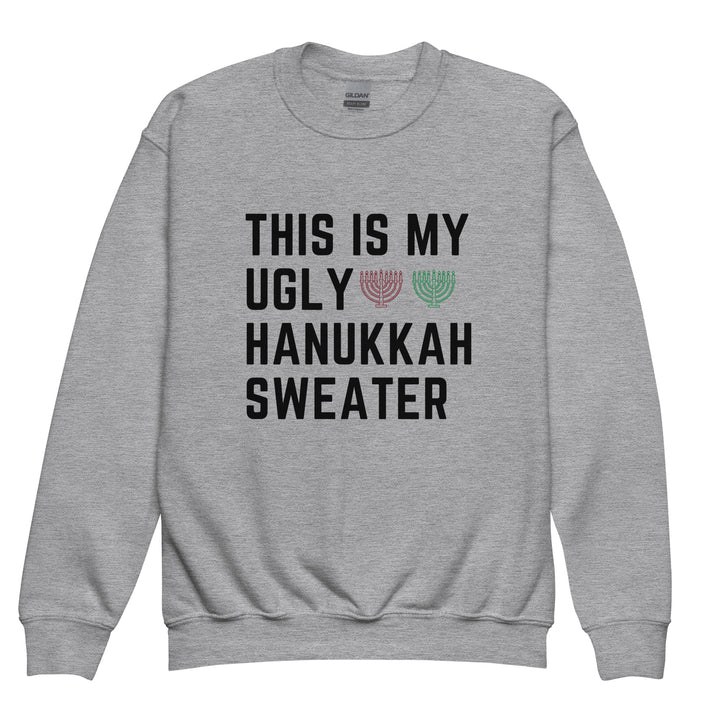 My Ugly Hanukkah Sweater funny Jewish kids sweatshirt in Sport Grey - front view