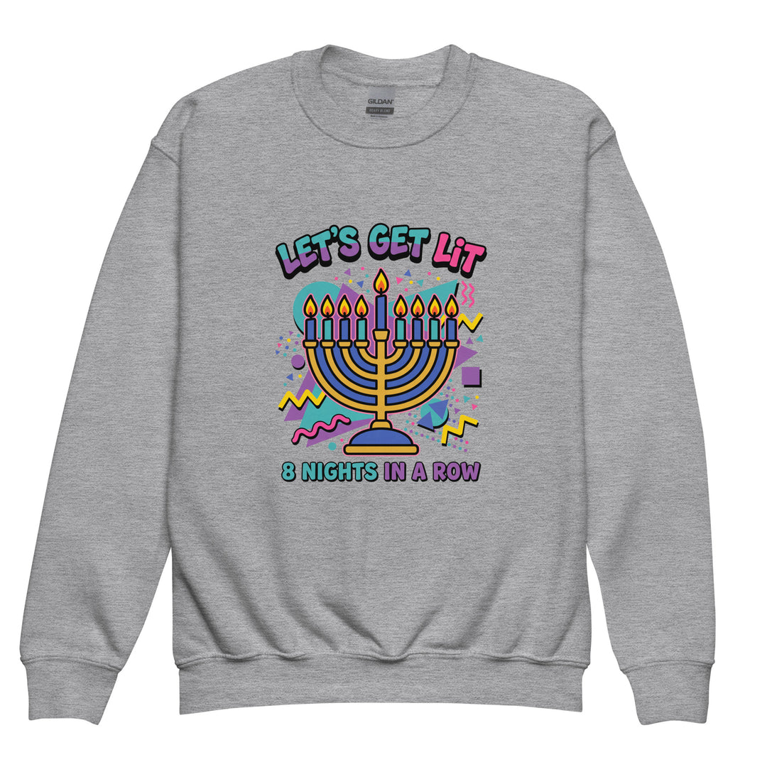 Lets Get Lit 90s Jewish pride kids sweatshirt in Sport Grey - lifestyle shot