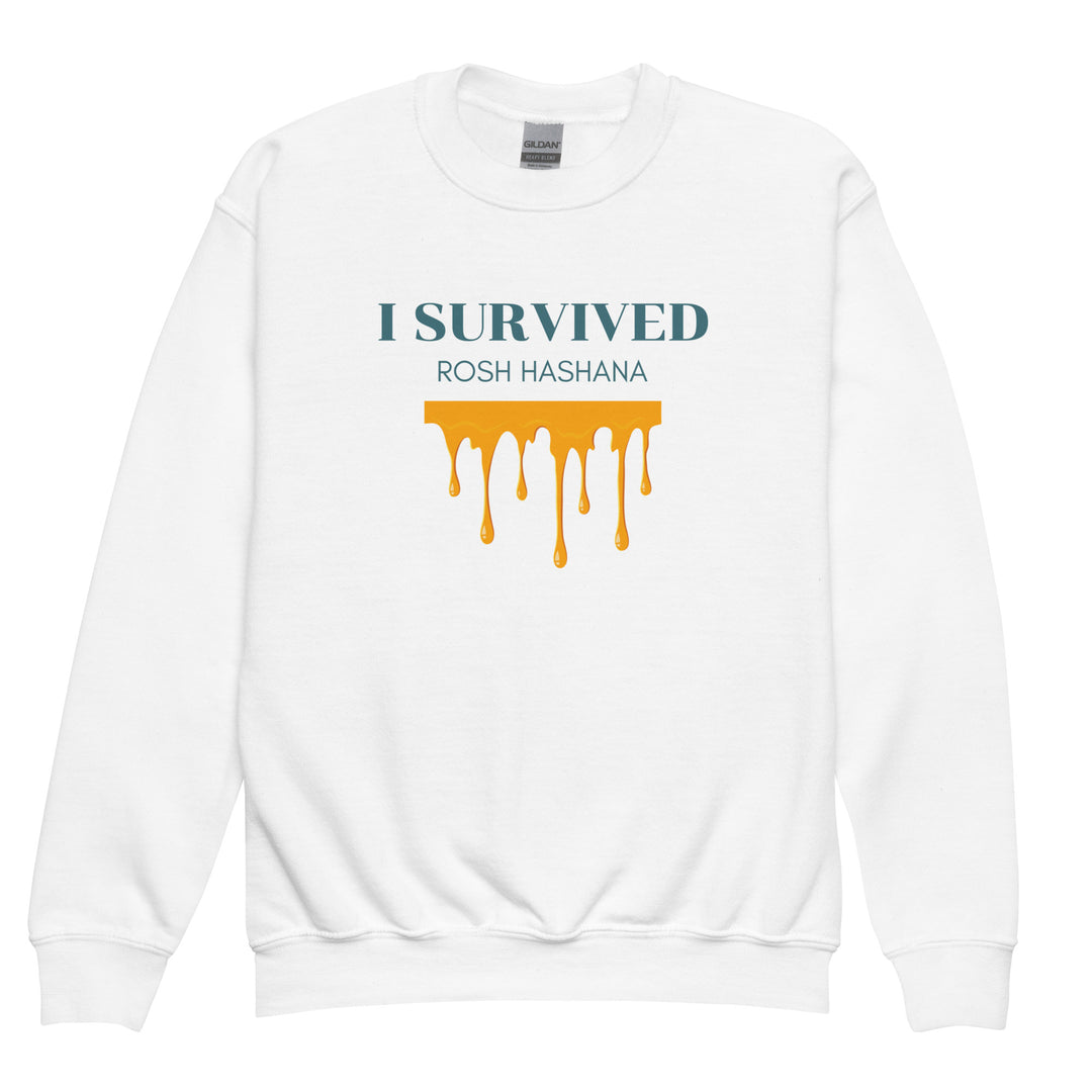 I Survived Rosh HaShana Jewish pride kids sweatshirt in White - flat lay