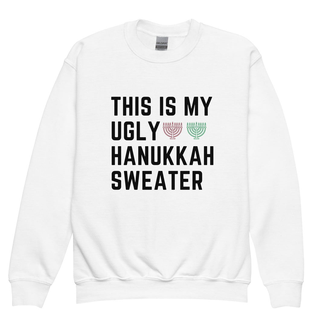 My Ugly Hanukkah Sweater funny Jewish kids sweatshirt in White - front view