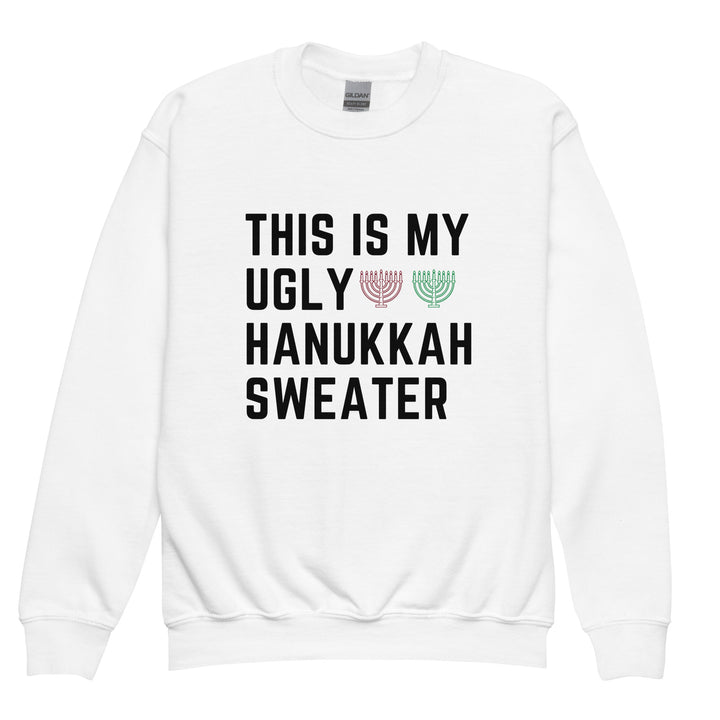 My Ugly Hanukkah Sweater funny Jewish kids sweatshirt in White - front view