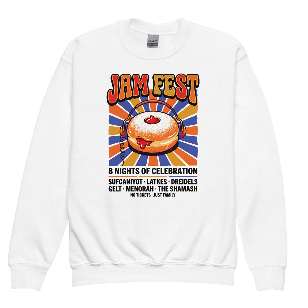 Jam Fest 8 Nights Jewish pride kids sweatshirt in White - close-up