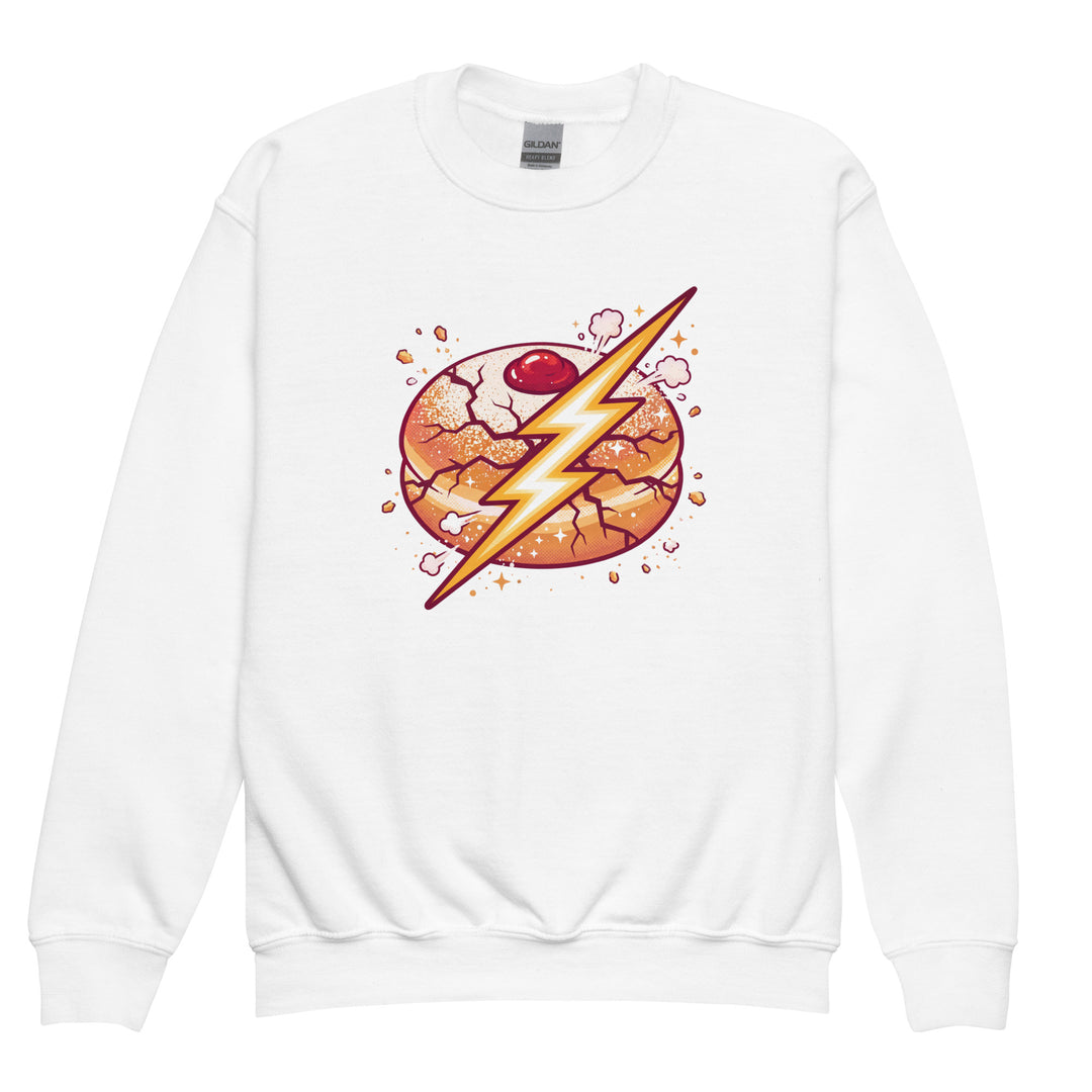 Sufganiyah Lightning Jewish pride kids sweatshirt in White - folded view