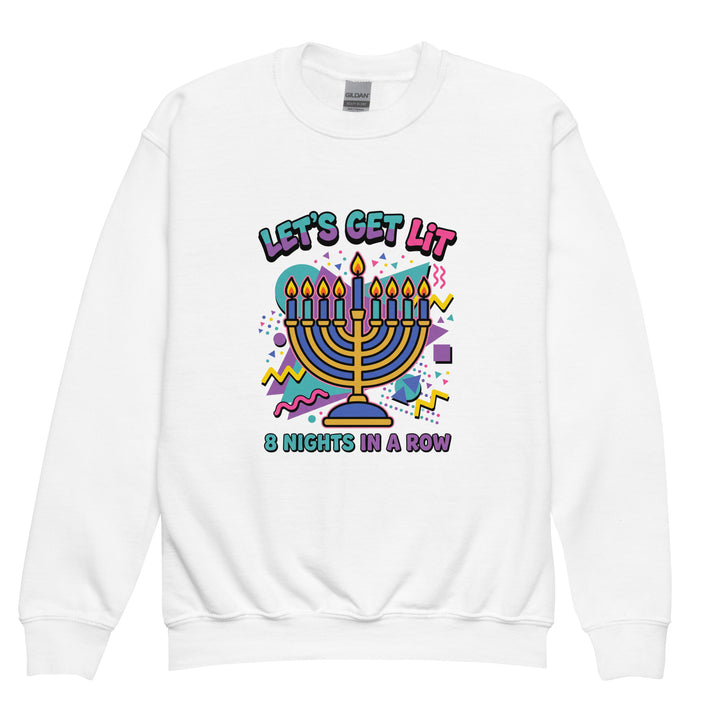 Lets Get Lit 90s Jewish pride kids sweatshirt in White - side view