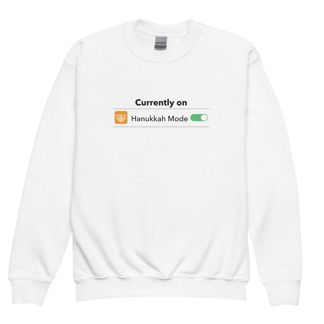Hanukkah Mode Jewish pride kids sweatshirt in White - front view