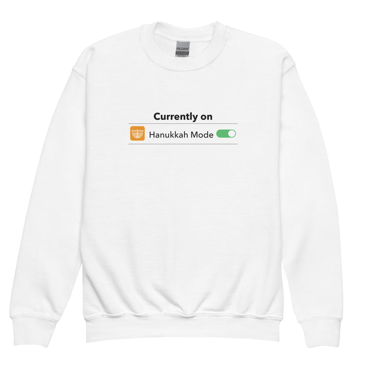 Hanukkah Mode Jewish pride kids sweatshirt in White - front view