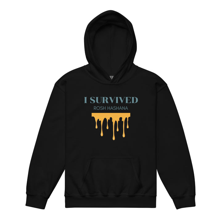 I Survived Rosh HaShana Jewish pride kids heavy blend hoodie in Black - back view