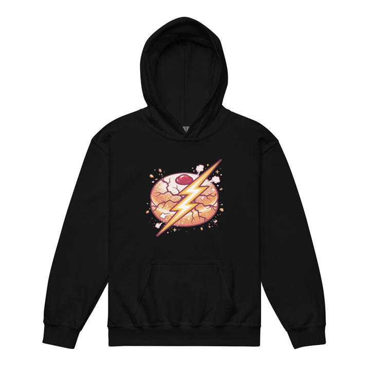 Sufganiyah Lightning Jewish pride kids heavy blend hoodie in Black - front view