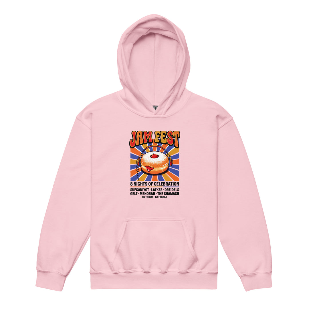 Jam Fest 8 Nights Jewish pride kids heavy blend hoodie in Light Pink - front view