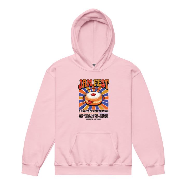 Jam Fest 8 Nights Jewish pride kids heavy blend hoodie in Light Pink - front view