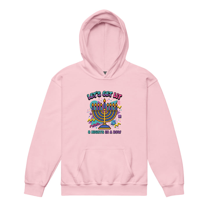 Lets Get Lit 90s Jewish pride kids heavy blend hoodie in Light Pink - flat lay