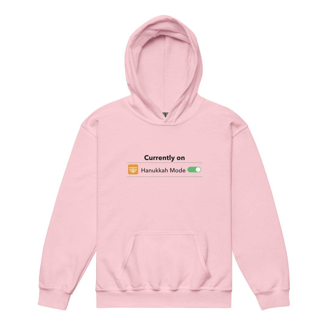 Hanukkah Mode Jewish pride kids heavy blend hoodie in Light Pink - detail view