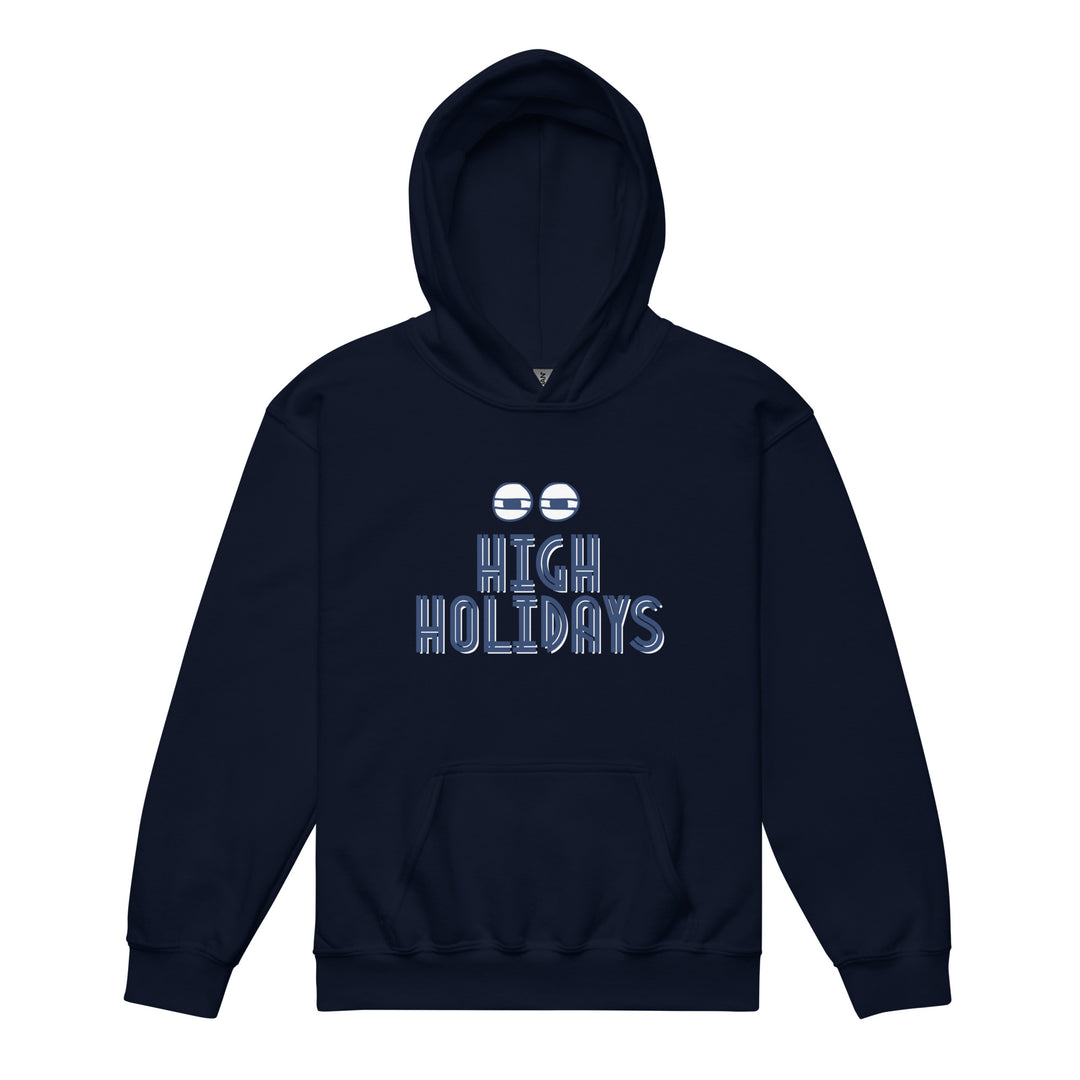 High Holidays Jewish pride kids heavy blend hoodie in Navy - detail view