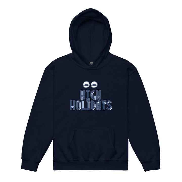 High Holidays Jewish pride kids heavy blend hoodie in Navy - detail view