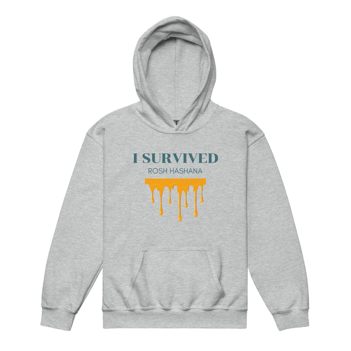 I Survived Rosh HaShana Jewish pride kids heavy blend hoodie in Sport Grey - lifestyle shot