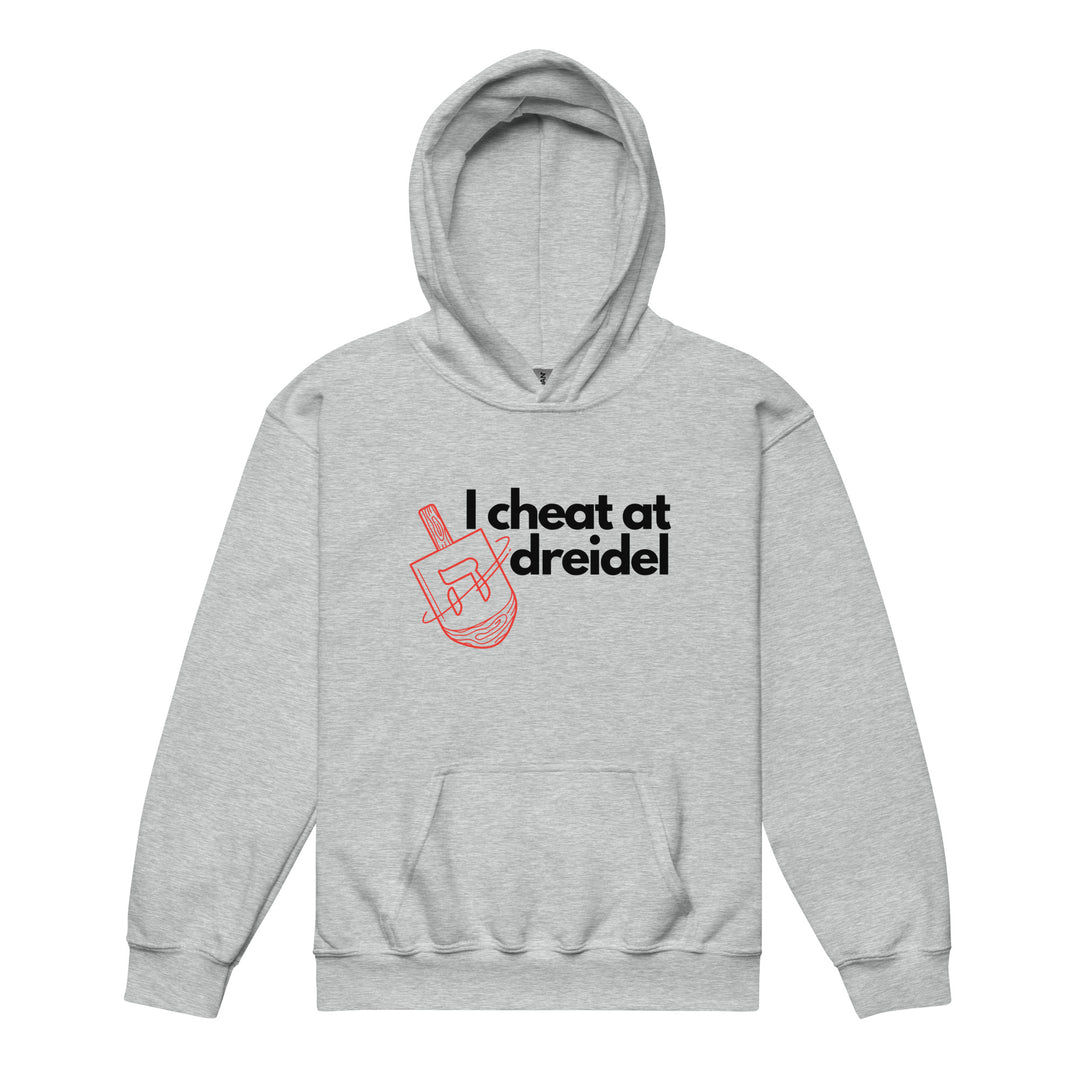 I Cheat At Dreidel Jewish pride kids heavy blend hoodie in Sport Grey - detail view